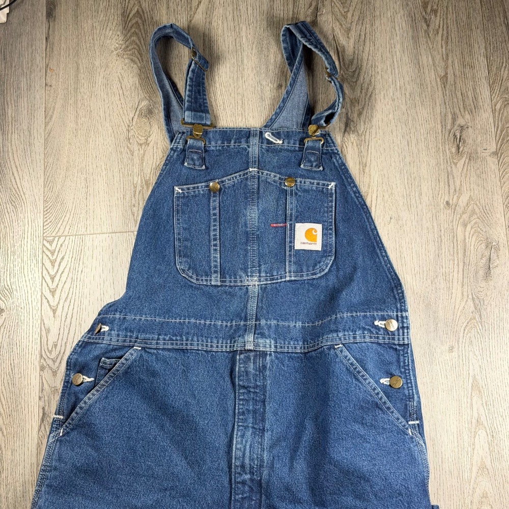 Carhartt R07-DST Mens Denim Bib Overalls Dark Stonewash Blue 38x32 Workwear